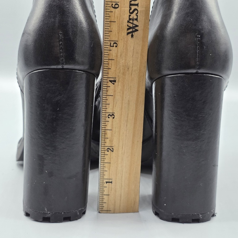 Schutz Boots Womens 39 Black Leather Chunky Lug Sole High Heel Booties Zipper - Picture 12 of 13